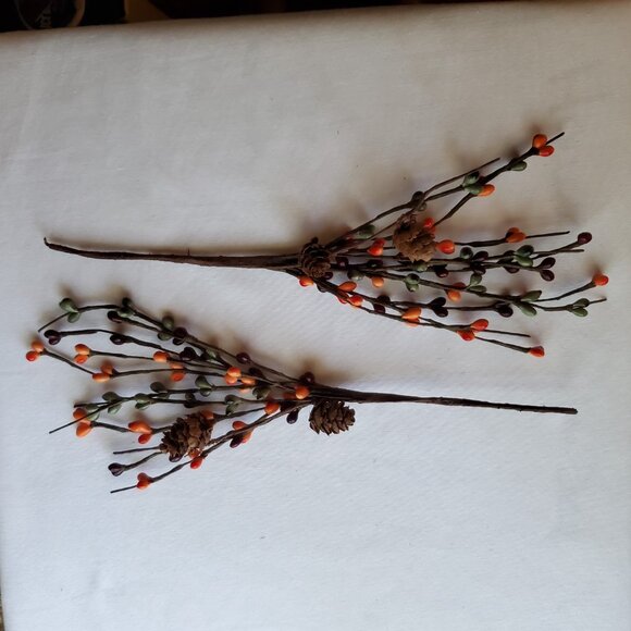 Fall / Autumn Orange, Burgundy, Red, and Green Pip Berry Branches with Pinecones - Picture 2 of 5